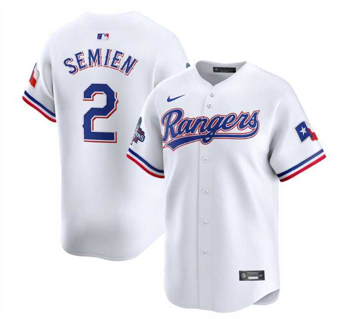 Men%27s Texas Rangers #2 Marcus Semien White 2023 World Series Champions Stitched Baseball Jersey Dzhi